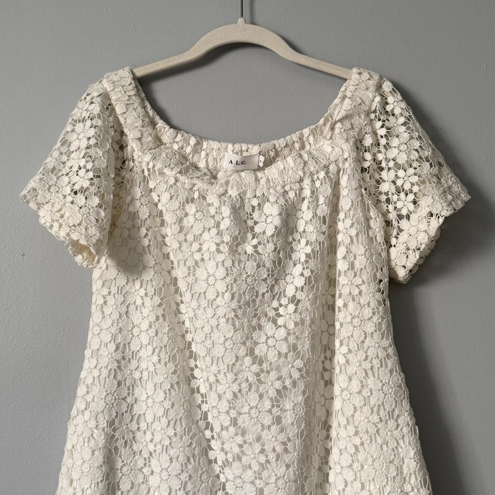 A.L.C. Bolen Crochet Lace Off Shoulder White Mini Dress - Picture 3 of 6